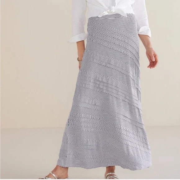 Soft Surroundings black white striped ruffle Rosemary pull on skirt size large - Picture 1 of 11